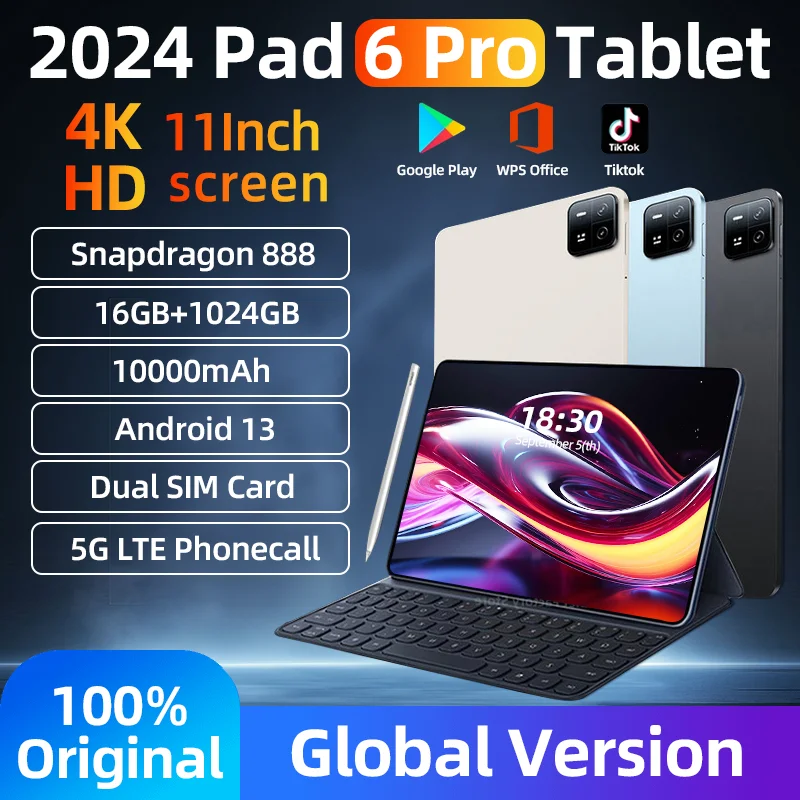 2023 oryginalna wersja globalna HD 4K Pad 6 Pro Snapdragon 888 Mi tablety PC 11 cali Android 13 16GB + 1TB 5G podwójna karta SIM karta WIFI