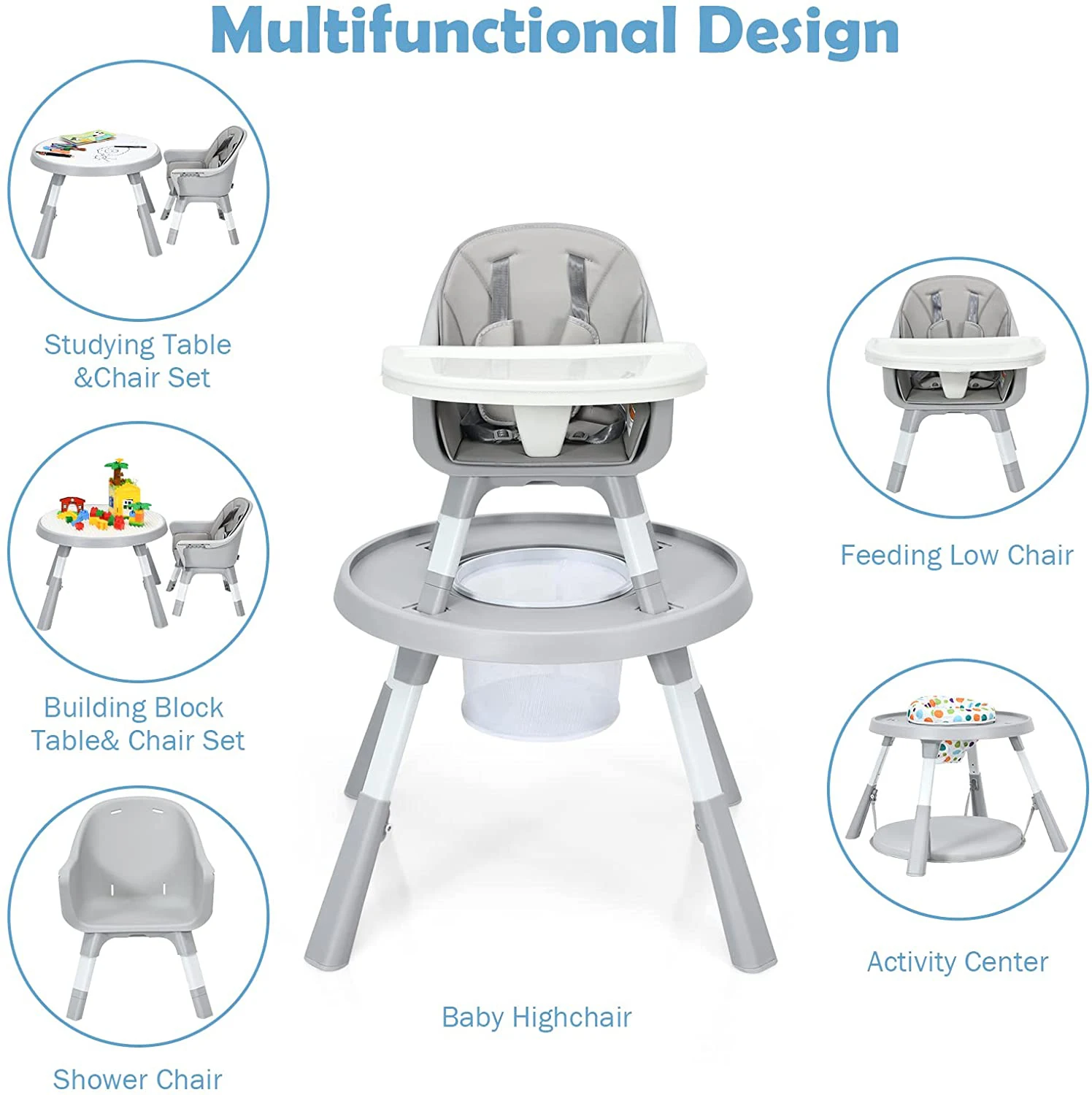 Silla alta 4 en 1, mesa de juegos para bebés con aprobación CE, silla de alimentación