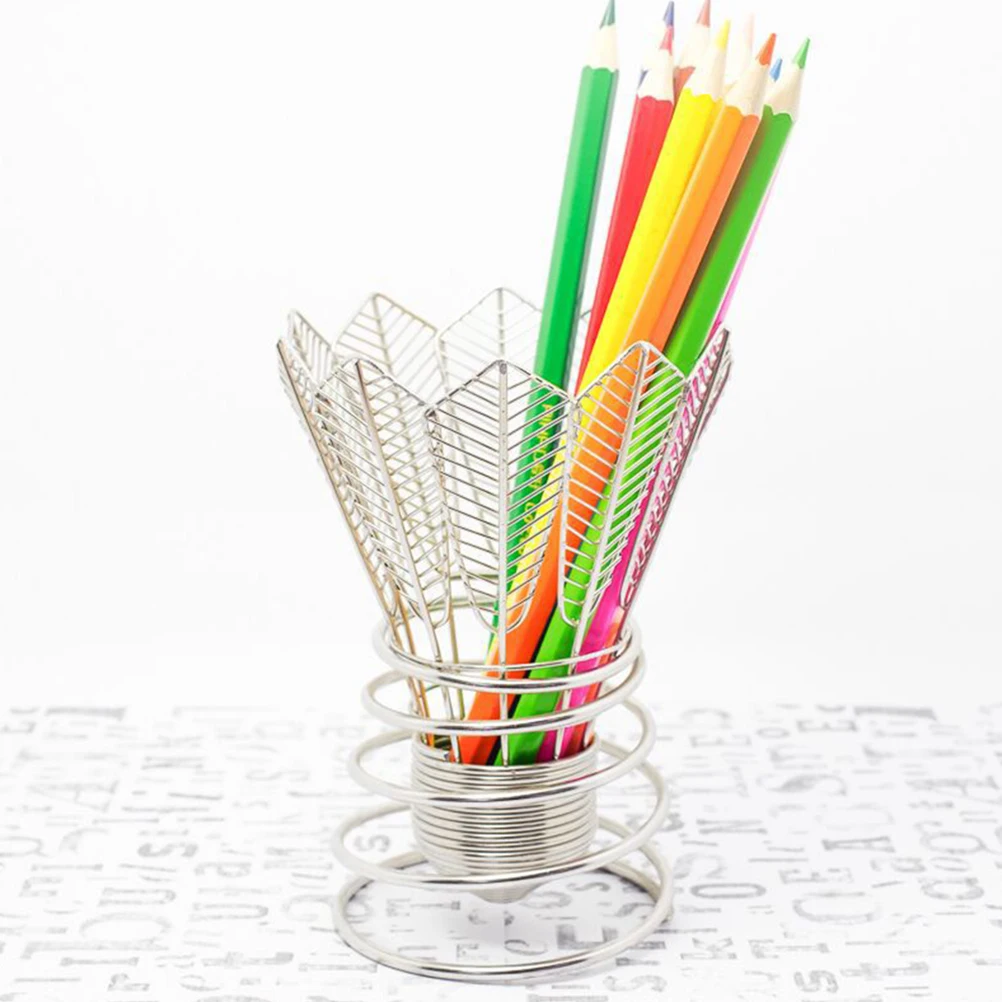 

Metal Steel Organizer Pencil Cup Pen Rest Stand Makeup Brush Pen Storage Container Stand Practical Metal Pencil Holder Gift