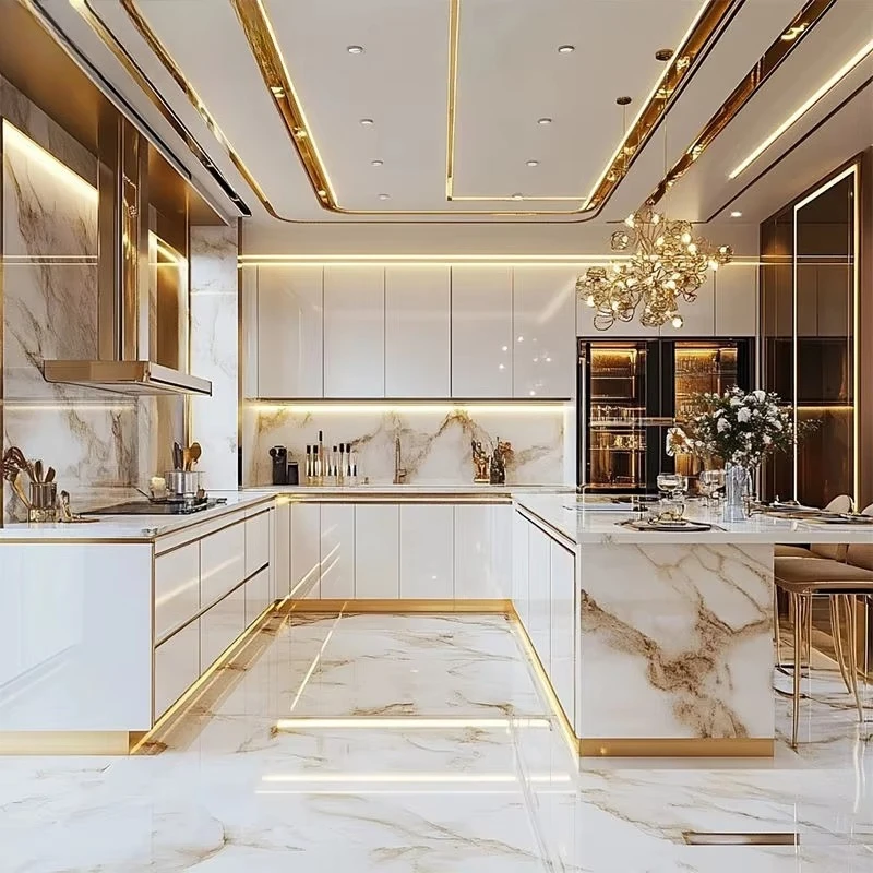 PA Luxury Aluminum Modular Kitchen Island Complete Finished Vegetable Cabinet Set Pantry Drawer Cabinet Furniture Storage
