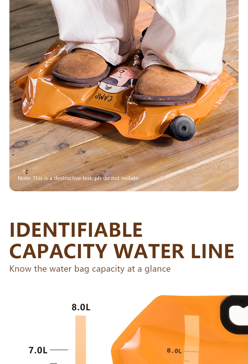 BISINNA Outdoor-Wasserbeutel mit großer Kapazität, 8 l, tragbar, faltbar, Wasseraufbewahrungstasche, Camping, Auto, Lebensmittelqualität, weiche Wasser-Aufbewahrungstasche – Detail 10