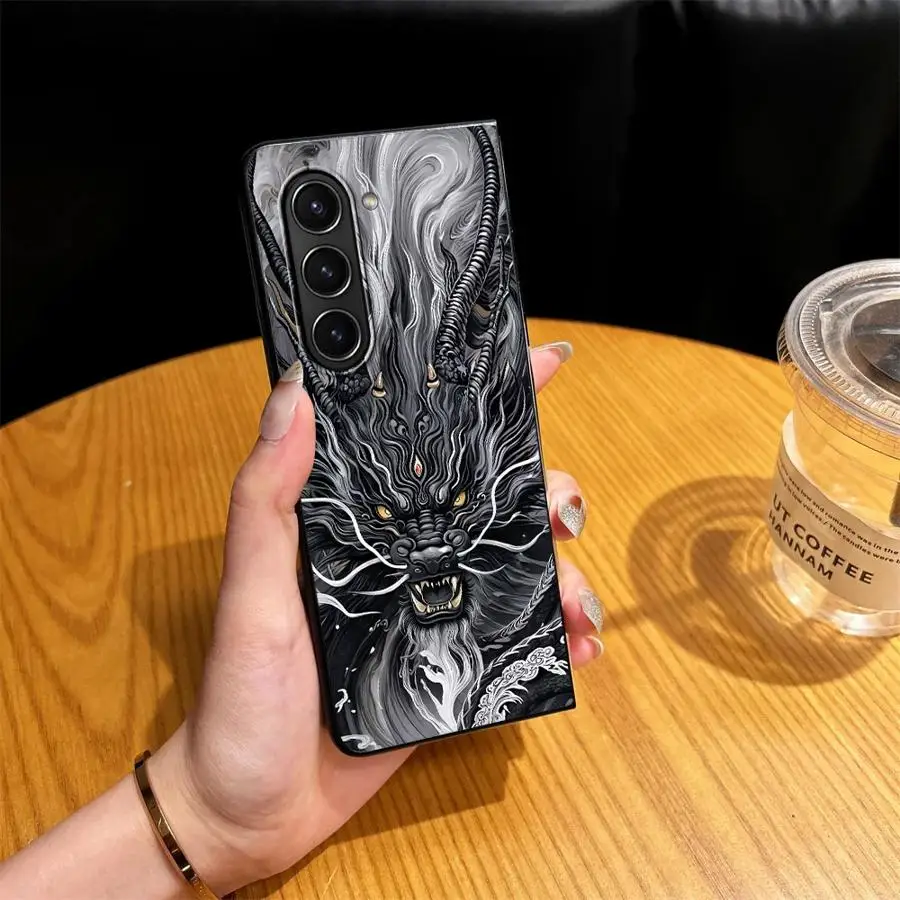 Ink Black Dragon Art Case for Samsung Galaxy Z Fold 8 Ultra Z Fold 7 6 5 4 3 ZFold5 ZFold4 ZFold6 ZFold3 ZFold7 Phone Cover