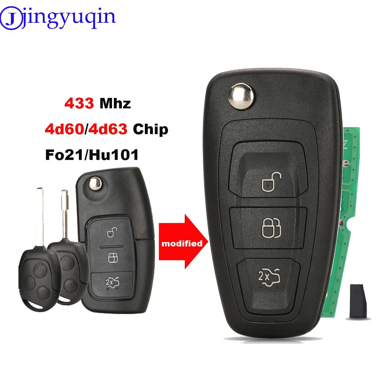 Jingyuqin zdalny zmodyfikowany 433 Mhz ID60/ID63 Chip kluczyk samochodowy dla Ford Focus Fiesta 2013 FO21/HU101 ostrze