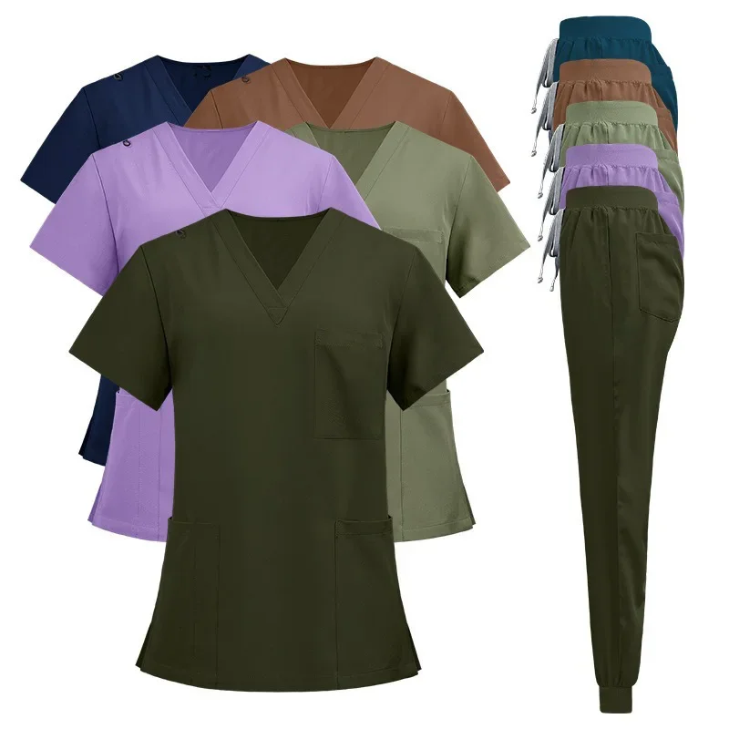 

Summer Workwear Nurse Uniform Women's Short Sleeve Scrub Uniform Sets for Nurses Beauty Salons