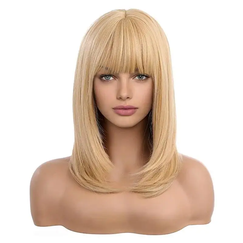 Synthetic Short Blonde Wig for Women Cosplay Party African Style Heat Resistant Fiber Hairpiece Costume Headwear