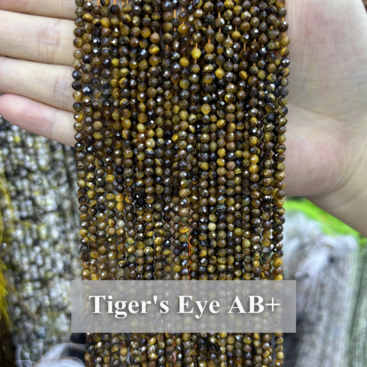 Natural Tiger Eye Faceted Beads 2 3 4mm Loose Gemstone Round Beads for DIY Bracelet Necklace Craft Supplies Jewelry Accessories