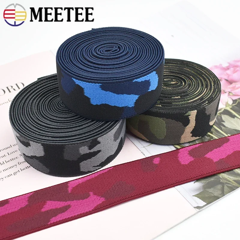 Meetee 1/2/3/5Meter 38mm Naaien Elastische Band Broek Elastiekjes Kleding Elastieken tape Camouflage Elasticiteit String Accessoires