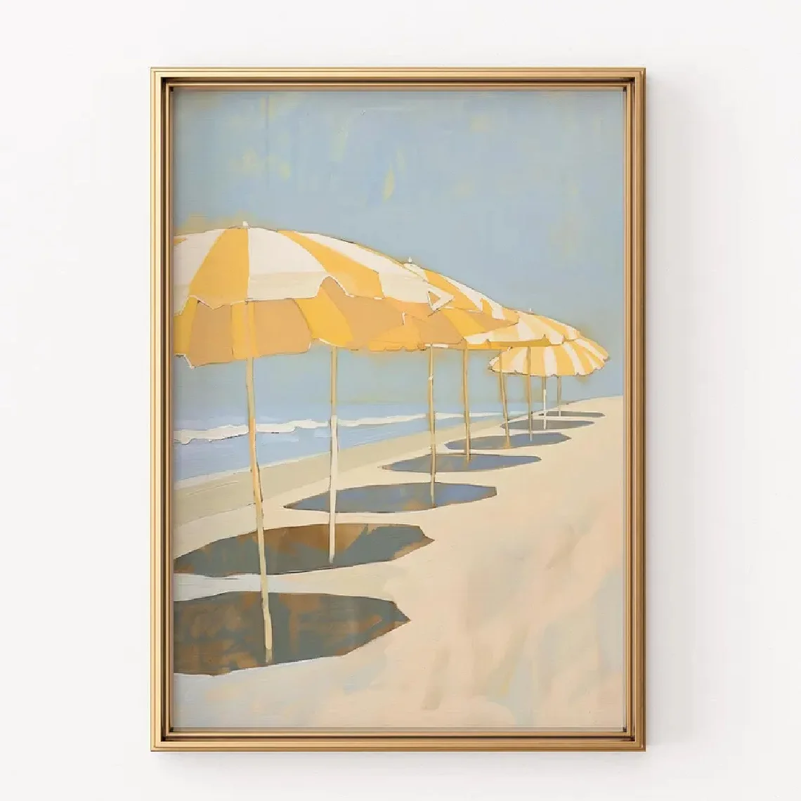 2D Flat, 2D Flat, 1pc Wall Decor, a Retro Poster Featuring a Yellow Parasol Art Print, a Pastel-Colored Hai'An Canvas Paintin