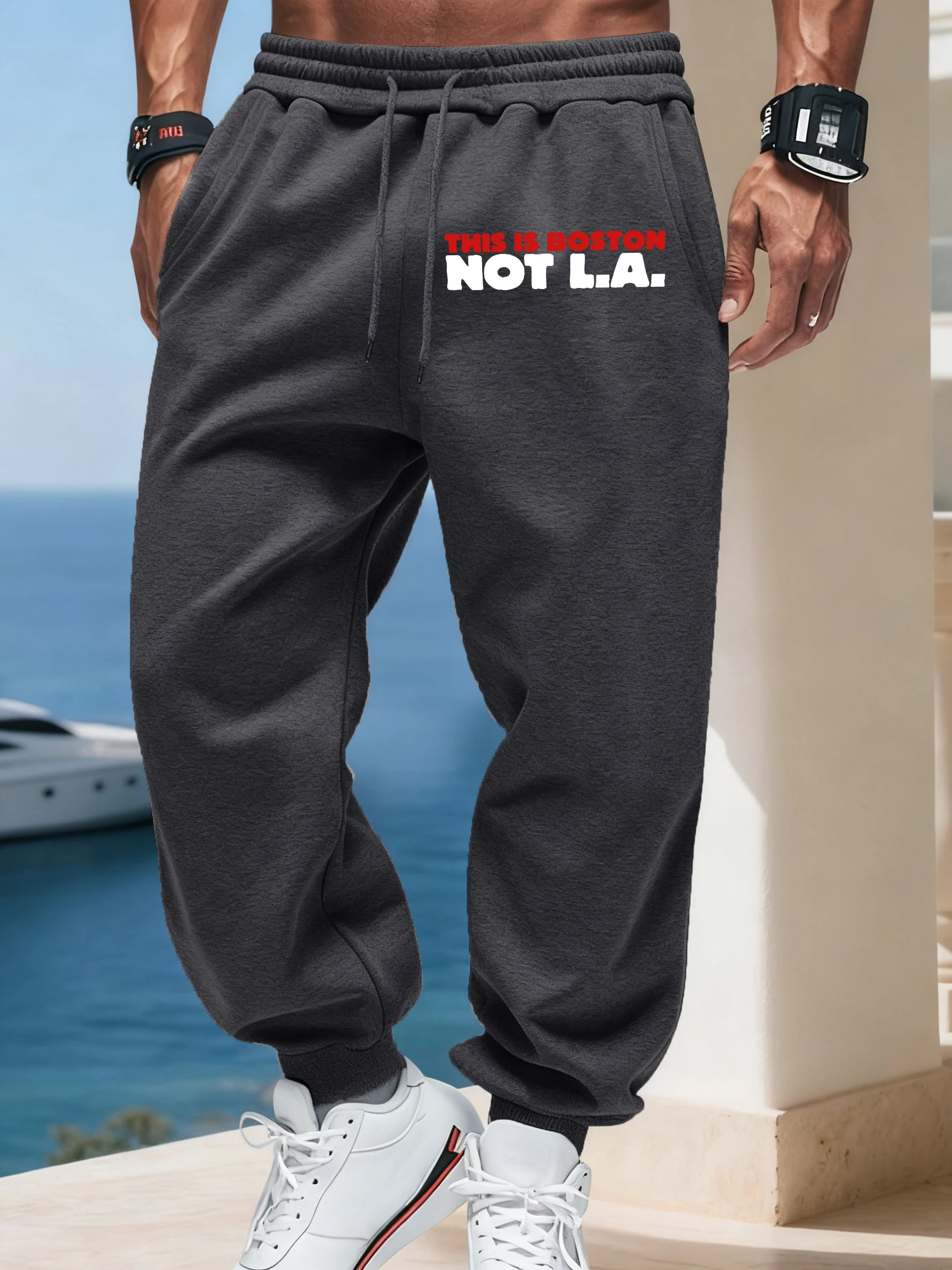 

This Is Boston Not L.A. Prints Man'S Autumn Long Pants Warm Fleece Sweatpant Joggers 11 Color Trousers Sport Drawstring Britches