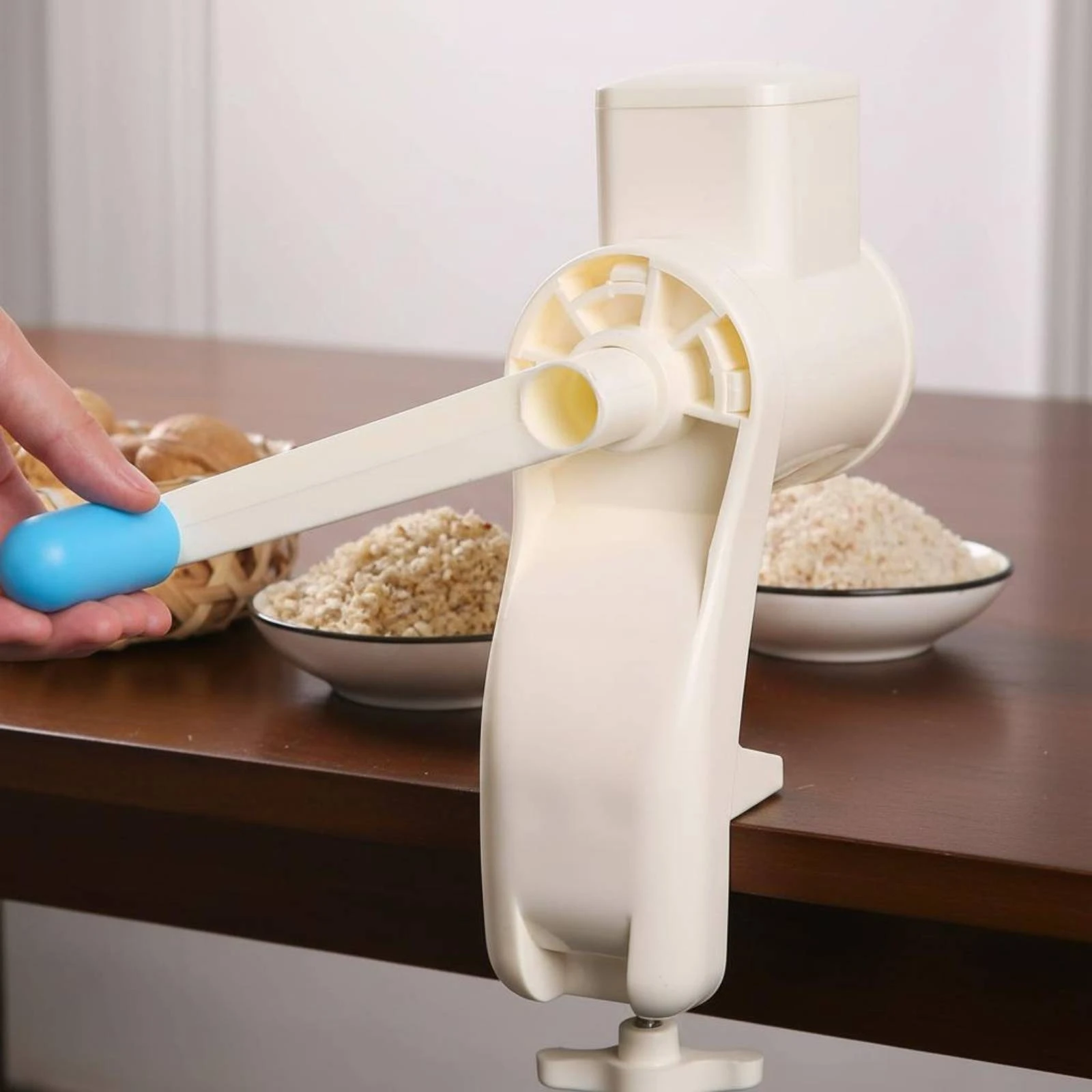 Hand Crank Nut Grinder Stainless Steel Blades Manual Nut Grinder Kitchen Tool Non-Skid Base Hinged Lid for Infant Food Prep view 2