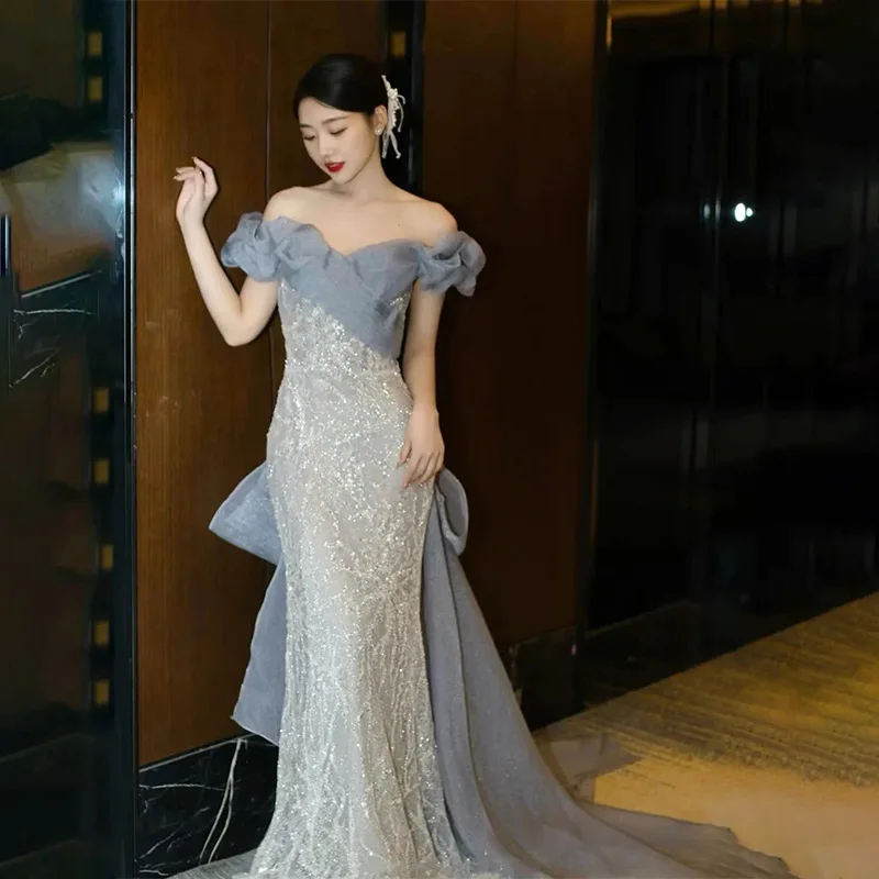

Princess Style One Shoulder Wedding Dress Luxury Sensation Engagement Dress Hostess Bride Gown Long Evening Gown Polyester Fiber