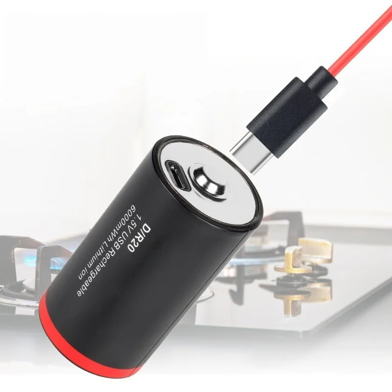 D/r20 1.5V 6000mAh Water Heater Battery for USB Rechargeable Large Capacity Gas Stove Water Heater Large D Lithium Battery
