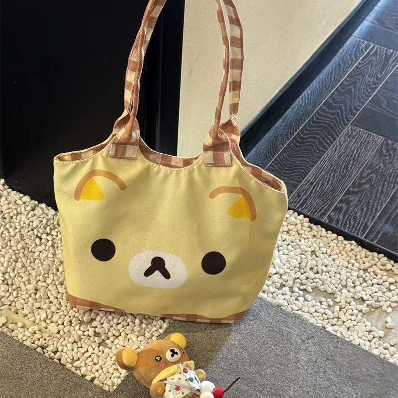 2025 New Model Rilakkuma Cute Cartoon Illustration Cute Canvas Bag One Shoulder Large Capacity Commute Leisure Student Cloth Bag