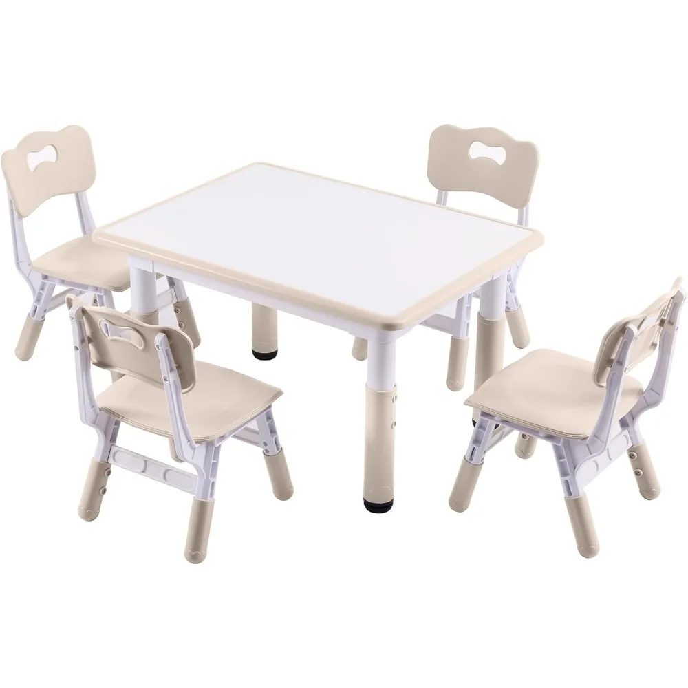 

Height-Adjustable Kids Table and 4 Chairs Set, Toddler Table and Chair Set with Graffiti Desktop, 31.5''L x 23.6''W Children