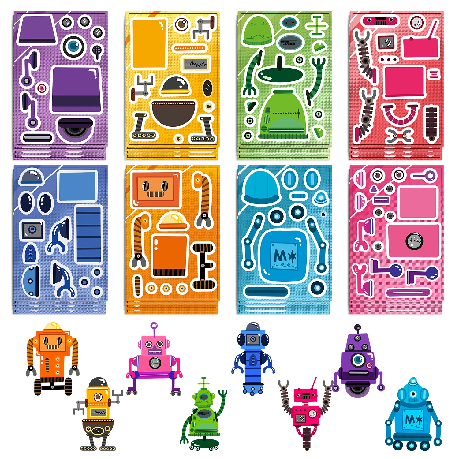 8/16/32pcs Make Your Own Robot Puzzle Sticker Make a Face DIY Creative Funny Educational Toys For Kids Reward Gift﻿