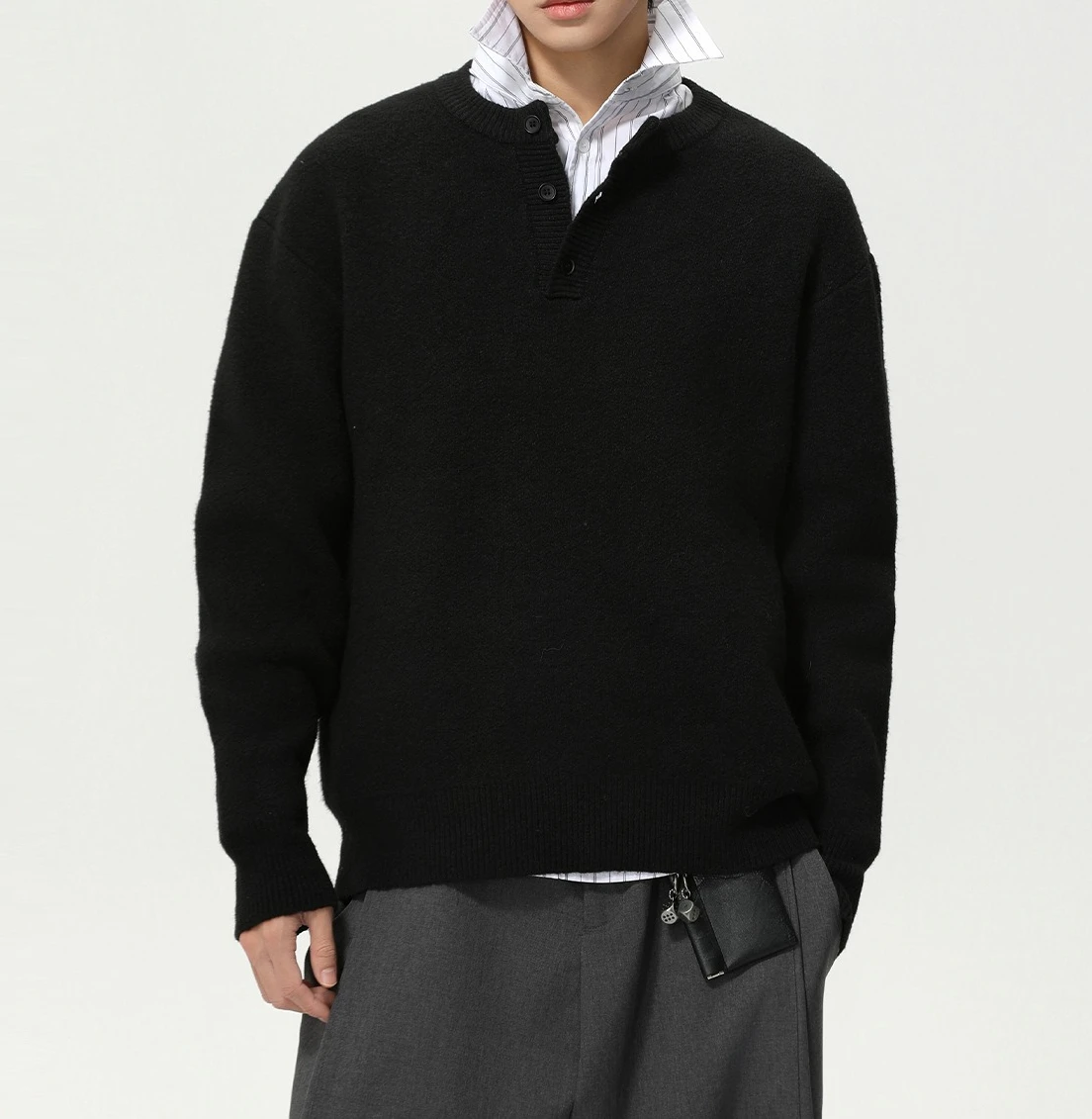 Spring 2026 Henry Collar Pullover Simple Solid Color Warm Casual Base Knitted Sweater Versatile