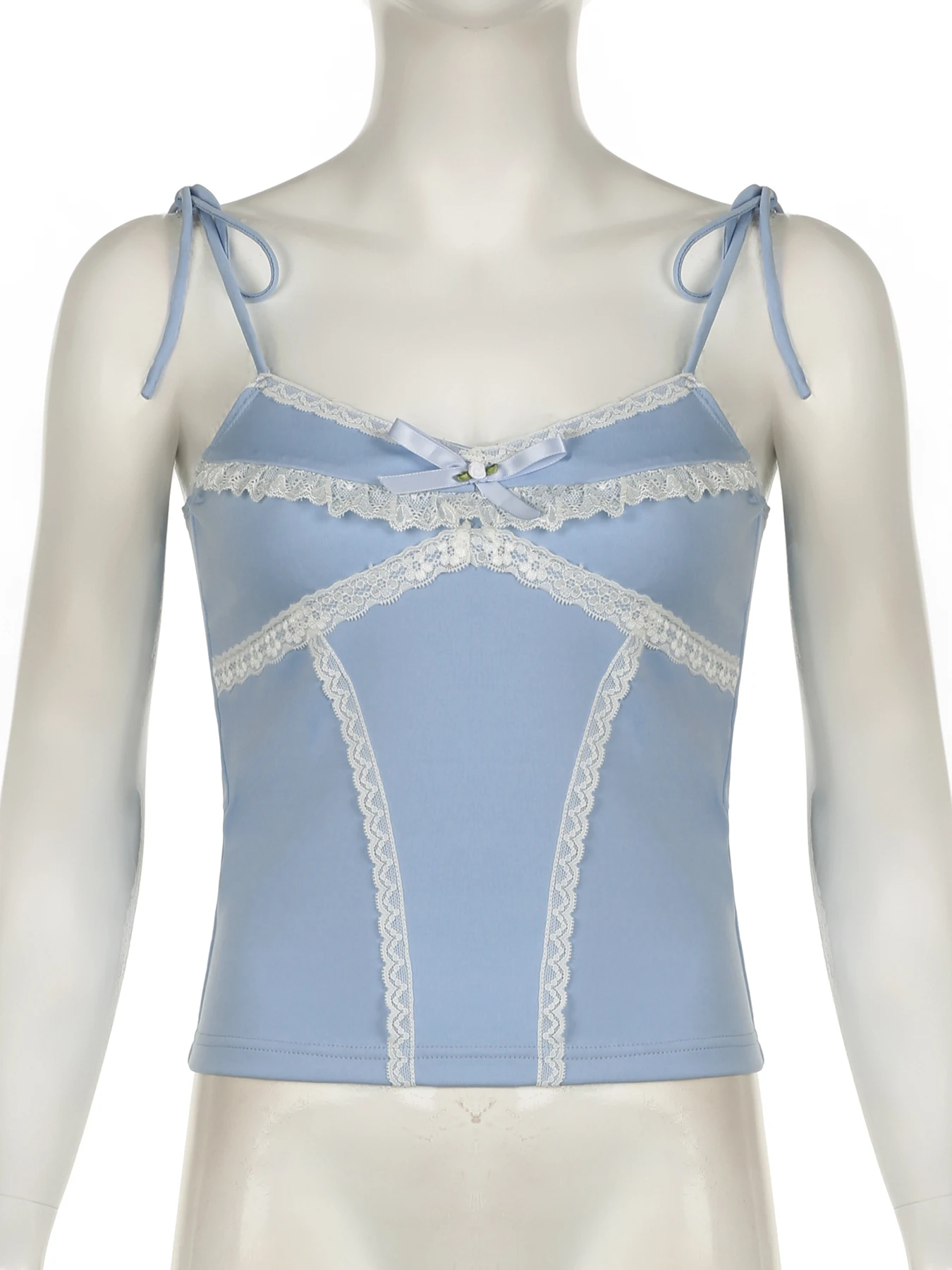 IAMSURE Sweet Lace Trim Bandage Camis Top Sexy Slim Slash Neck Sleeveless Tank Tops Women 2024 Summer Fashion Streetwear Ladies