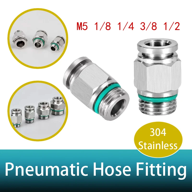 10/50pcs 304 Stainless Steel PC Pneumatic Quick Connector G Thread Thread Pipe Water Gas Connector M5 1/8