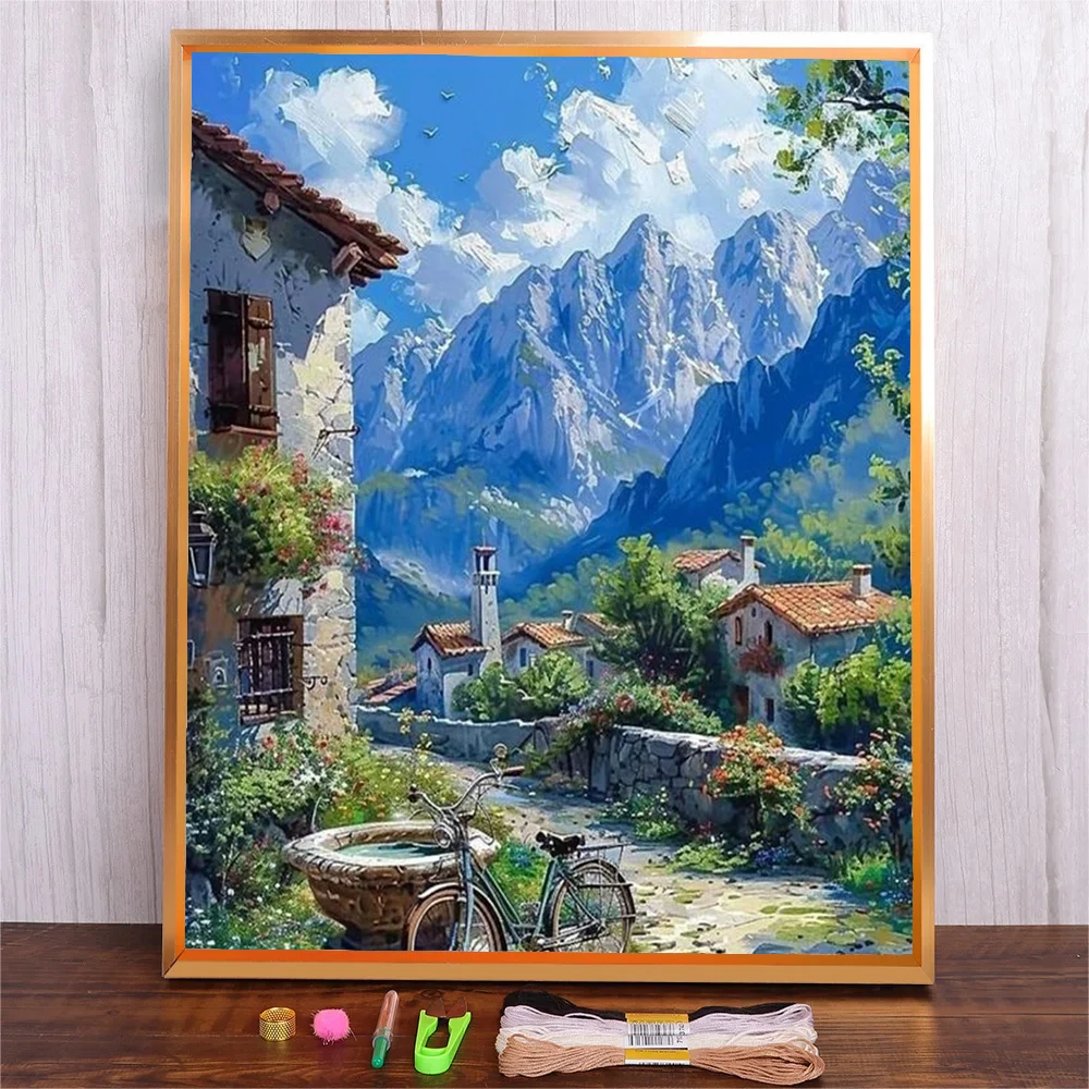 

Landscape Printed Cross Stitch Kit Mountain Scenery Full Pattern Cotton Thread Embroidery Fabric Printed Canvas Handmade Hobby