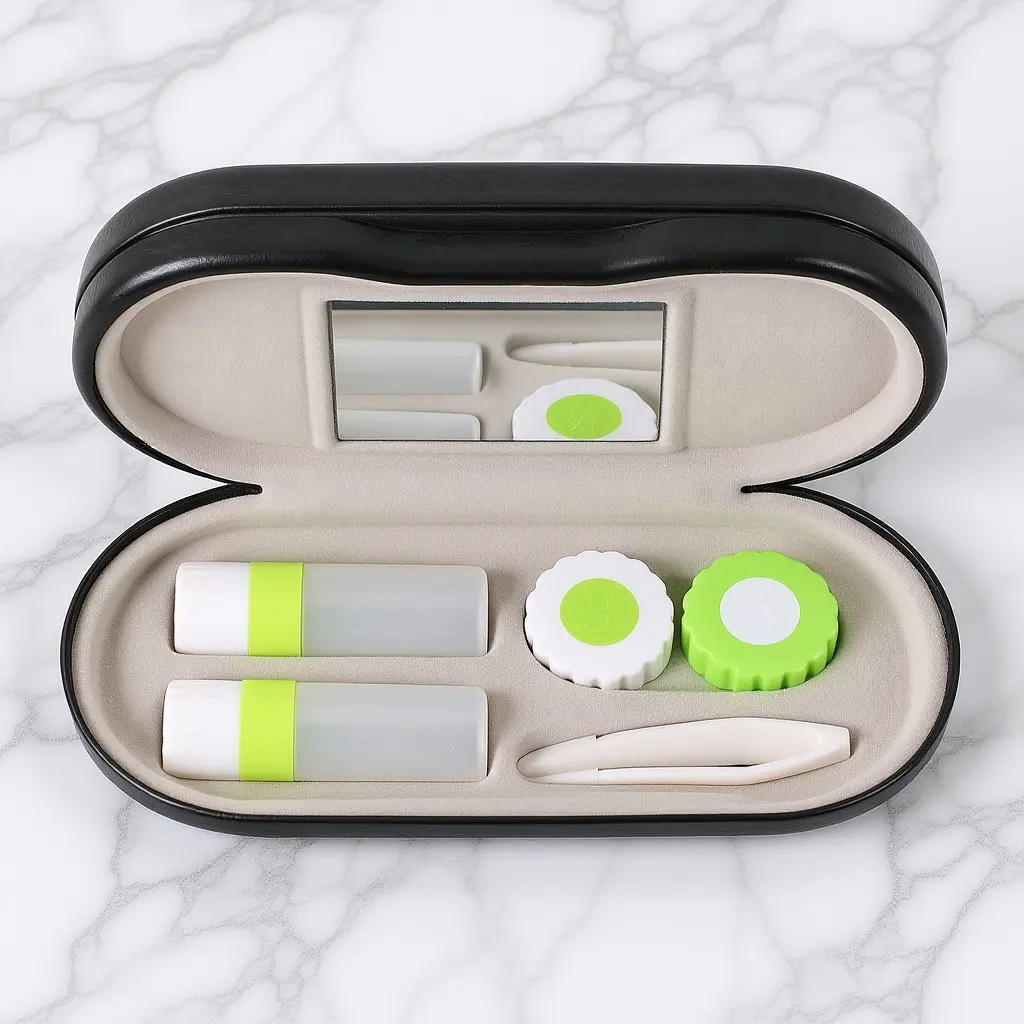 

Чехол для очков 2-в-1, портативный дорожный футляр для хранения очков, линз, контактных линз и аксессуаров, прочный, с подкладкой, подходит для большинства стандартных размеров