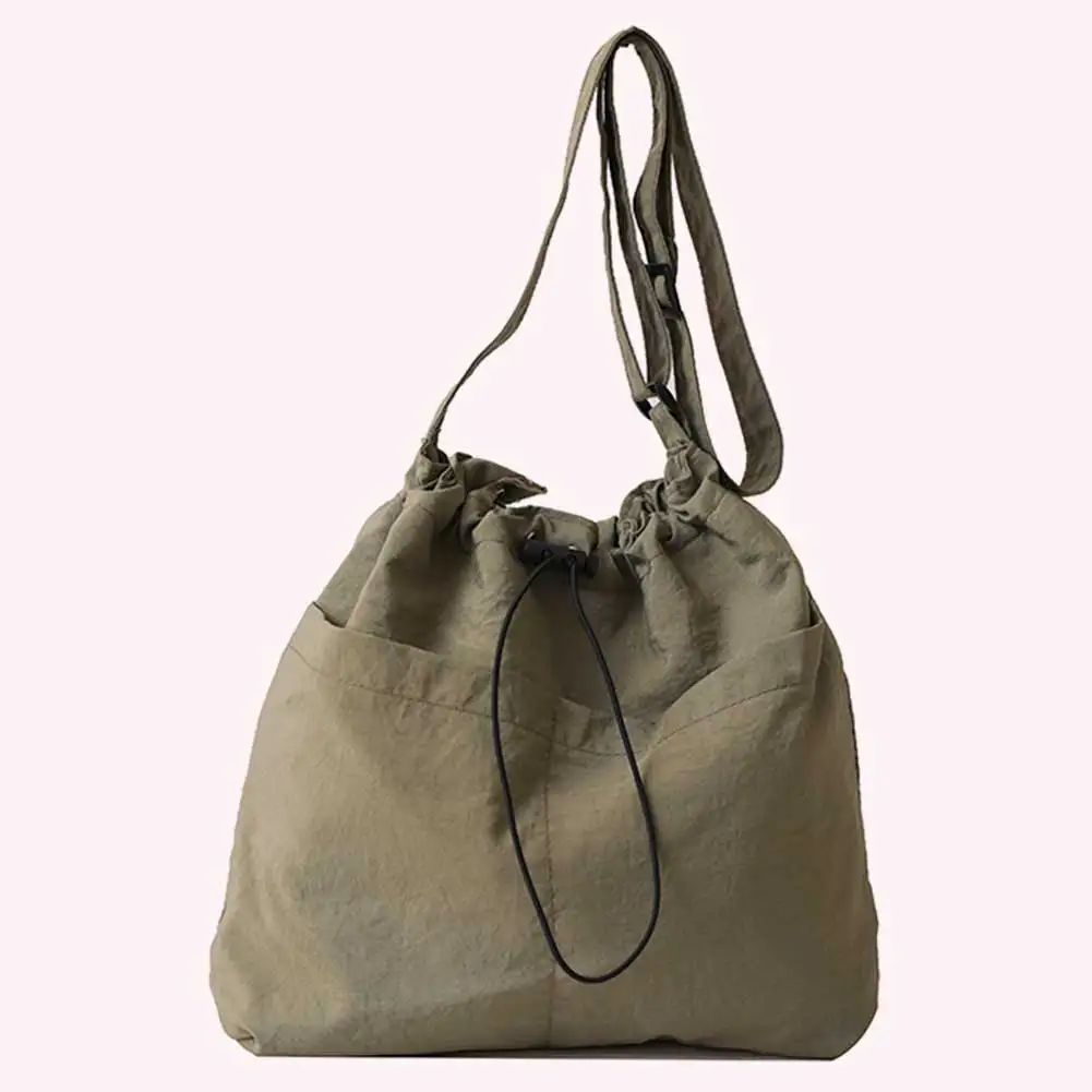Mode-Umhängetasche für Damen, verstellbarer Riemen, Nylon-Kordelzug, Eimertasche, einfache Umhängetasche, mehrere Taschen für Outdoor-Reisen