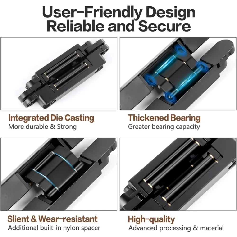 مفصلات أبواب مخفية من الفولاذ المقاوم للصدأ مقاس 7 بوصات - أسود غير مرئي أرجوحة 180 درجة مخفية 3 مفصلات قابلة للتعديل للأبواب #5