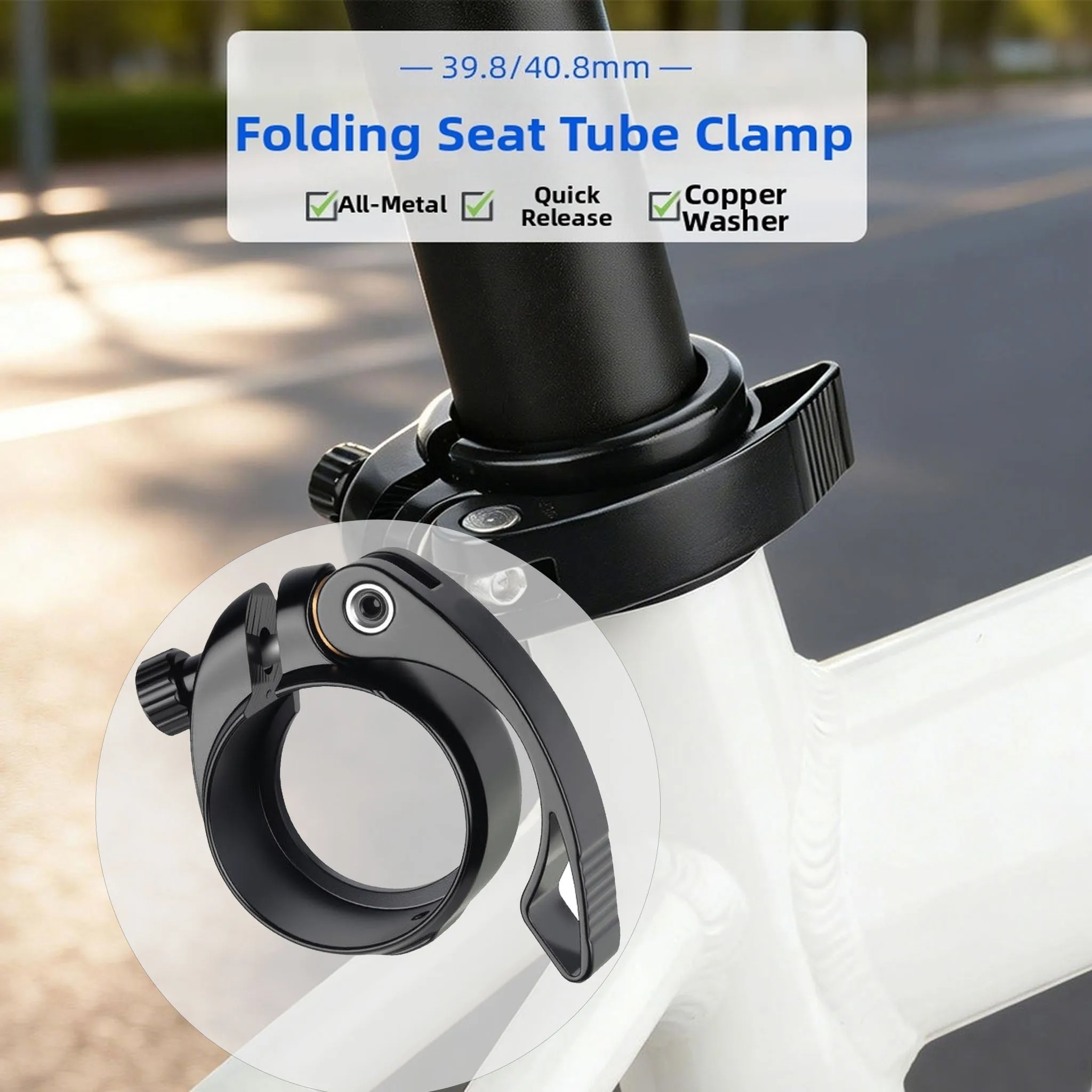 

Bicycle Seat Tube Clamp 39.8/40.8 Aluminum Alloy Quick Release Seatpost Clamp Folding Bikes Sitting Tube Clamp Accessories