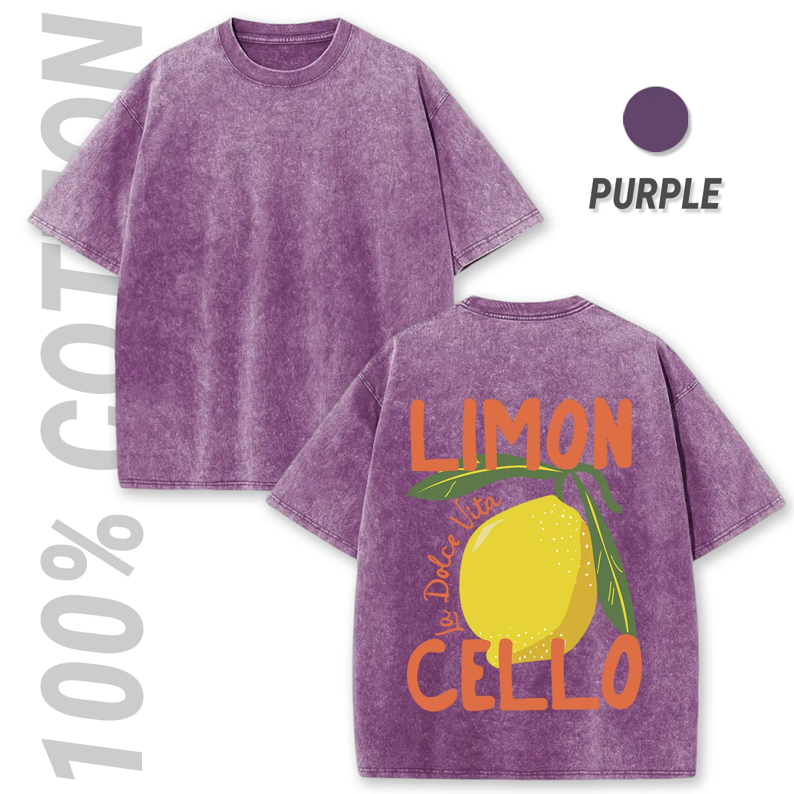 

Limon Cello Print Washed T-Shirt Women Breathable Cotton T Shirts O-Neck Cool Trendy Clothes Casual Unisex Loose Summer Top
