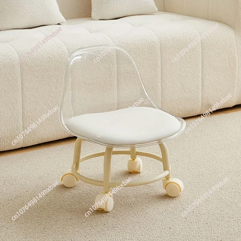 

Маленький табурет с универсальными колесами, акриловый табурет на роликах, прозрачный табурет на колесах, спинка, компактный и портативный