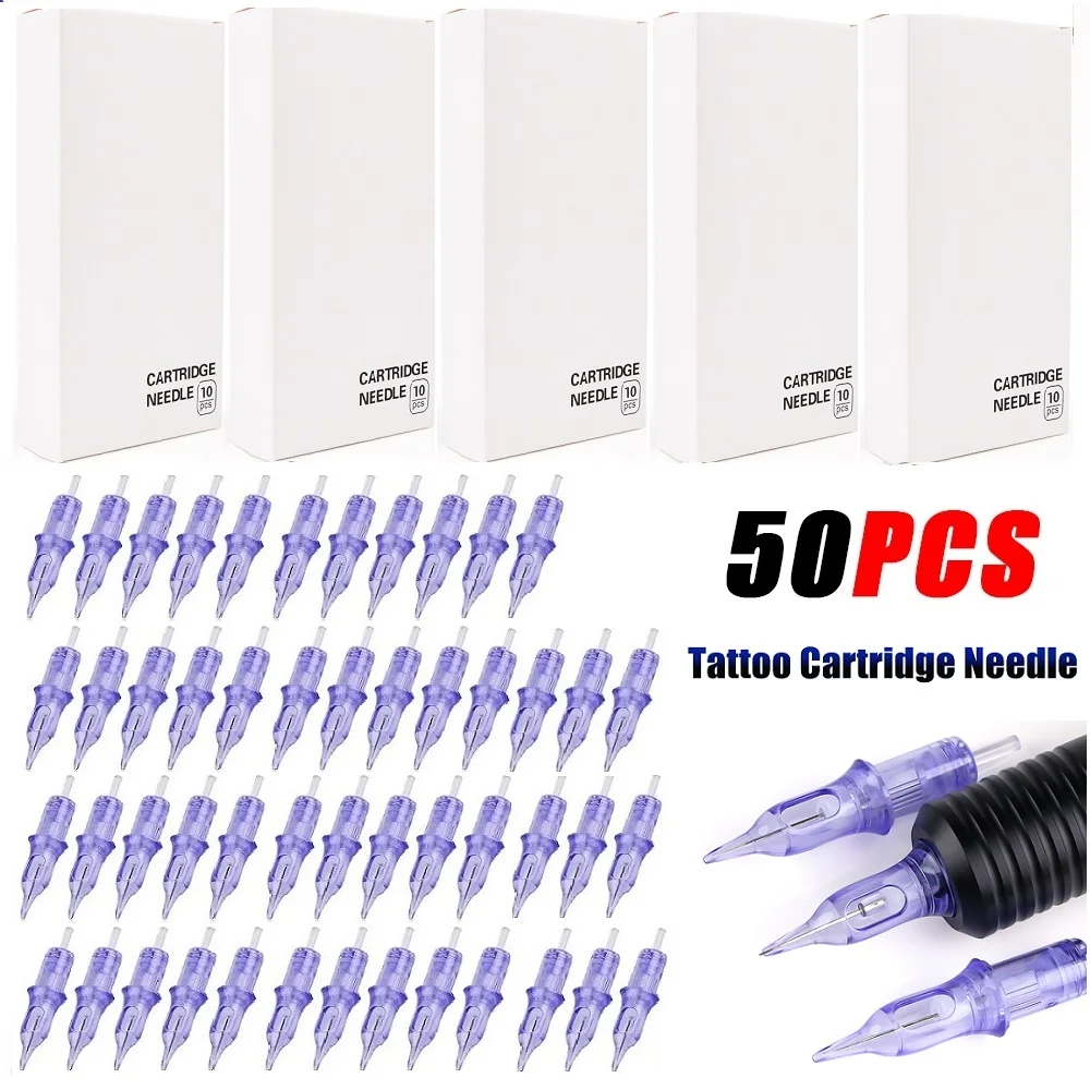 50pcs 0.35mm 3RL Model Tattoo Cartridge Needles Original with Membrane Safe Gold/Purple/Blue Disposable Cartridges Tattoo Needle