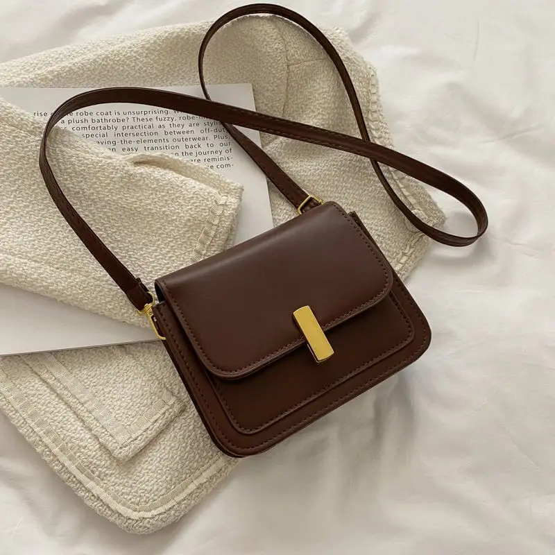 New Crossbody Bags for Women Flap Purses and Handbags Solid Color Vintage Brown Small Square Bag Female Shoulder Messenger Bags