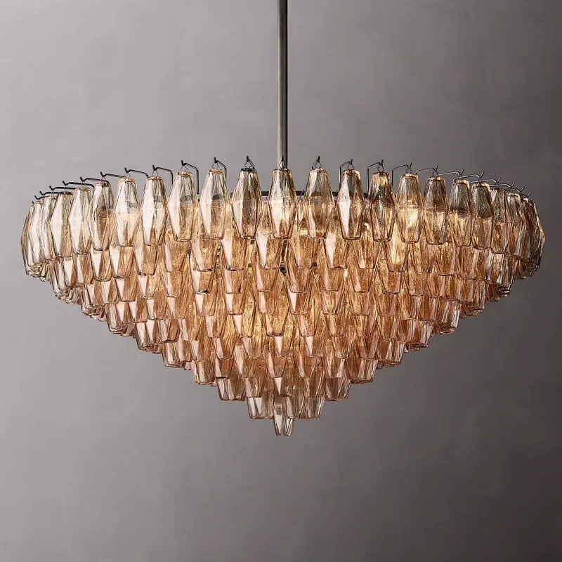 

American Modern Pink Ball Rectangular Luxury Chandelier Lighting Hanging Pendant Lamps for Living Room Dining Room and Villa