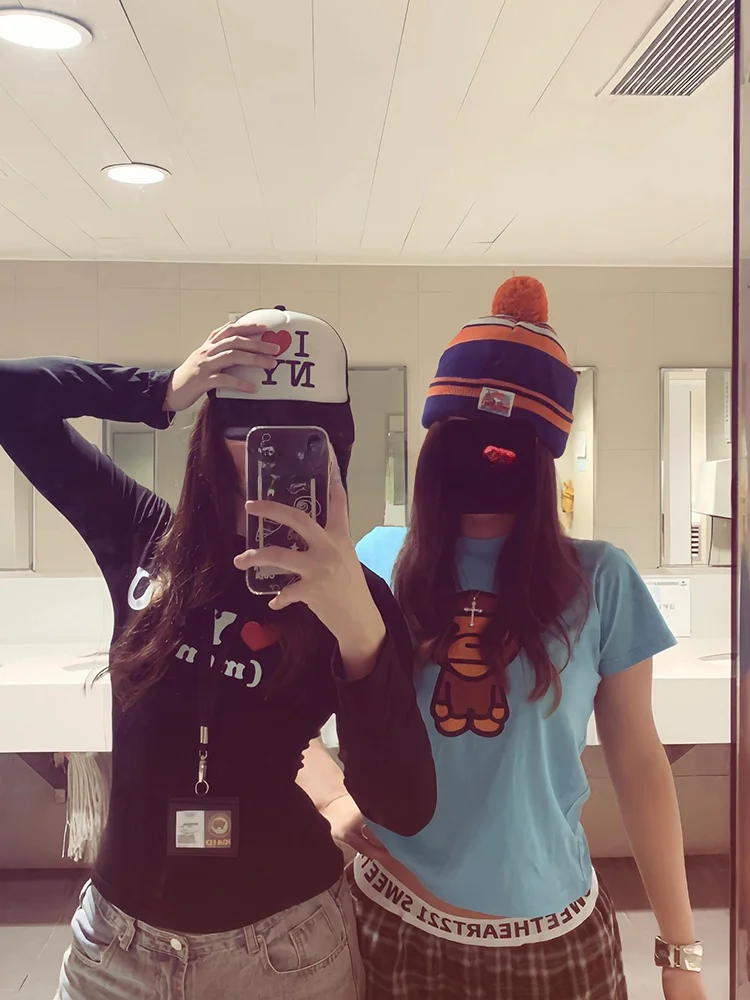 T-shirt ort Sve slim fit da donna in cotone estivo Street Sle Cartoon Monkey Print Top Ultra carino Faionable Casual irt