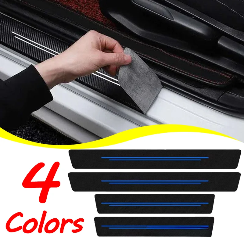 

4Pcs/set New Car Door Sill Protection Strips Universal Imitation Carbon Fiber Leather Protect Strip Durable Car Deco Sticker