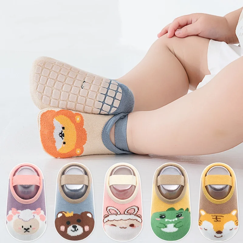 Cute Baby First Walkers Sock Cartoon Animal Non-slip Floor Sock for Infant Boy Girl Spring Autumn Indoor Strap Toddler Sock