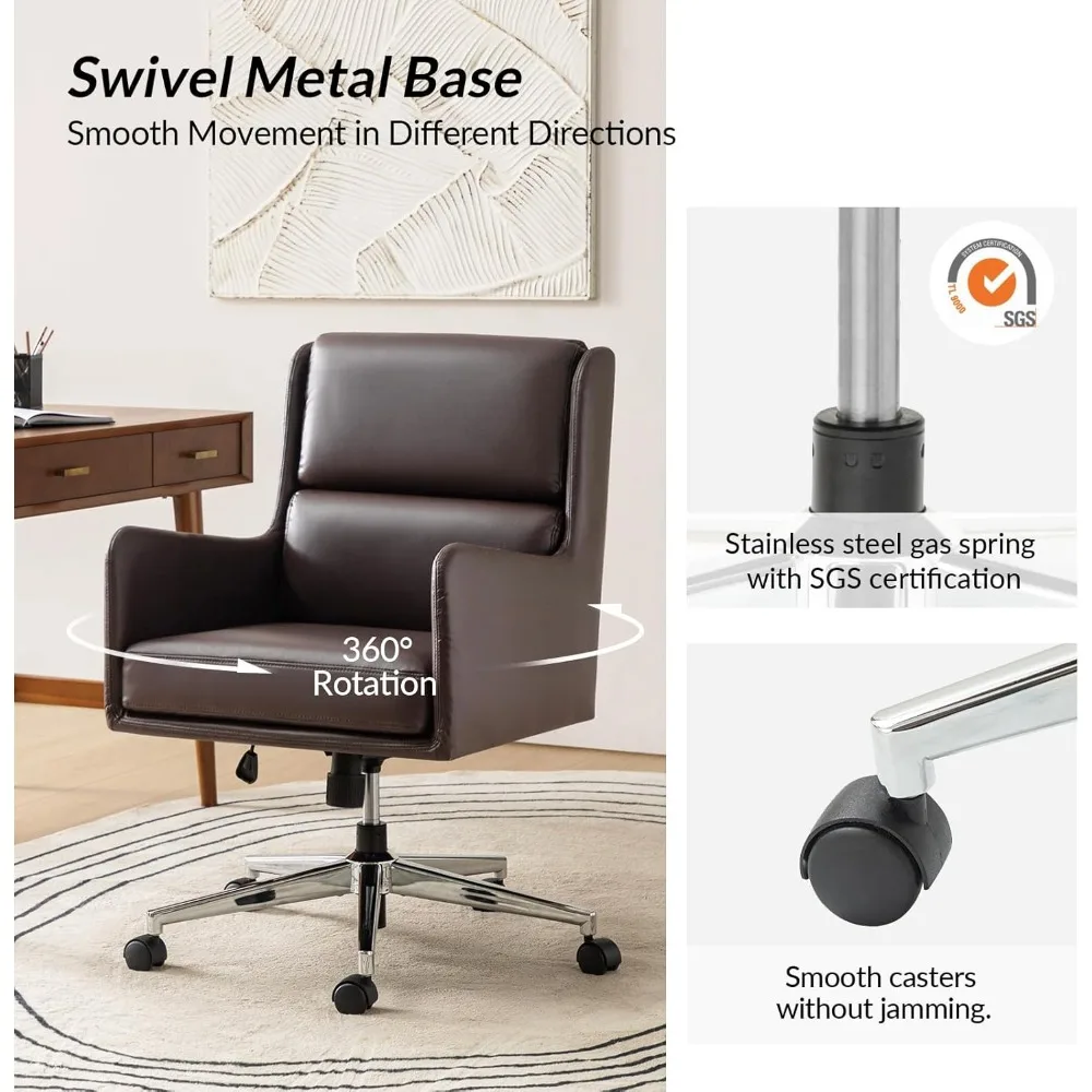 كرسي مكتب منزلي من الجلد الصناعي من HULALA HOME، مائل و360 ° كرسي مربع قابل للدوران في منتصف الظهر، كرسي بذراعين منجد مريح مع