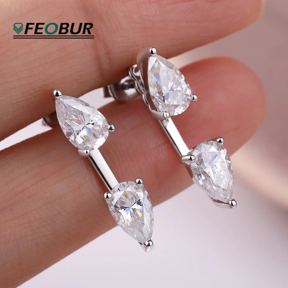 4cttw Pear Cut Moissanite Ear Jacket Earrings for Women 925 Sterling Silver 2-Stone Waterdrop Diamond Stud Earring Jewelry Gift