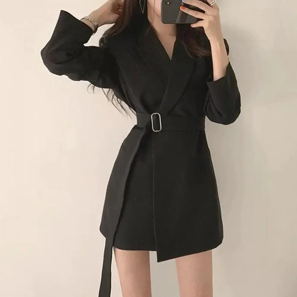 Lightweight Suit Jacket for Women Elegant Lapel Suit Coat for Women with Belt Side Pockets Stylish Office Lady Outwear for A