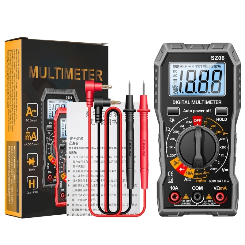 Multimeter LCD Screen Backlit Back Bracket Electrical Ammeter Ohm Tester Battery Operated(NOT Included)