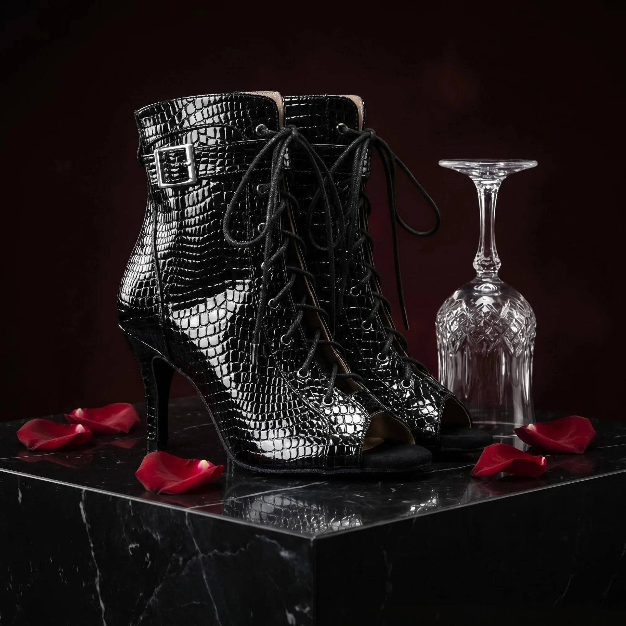 Women's Fish Mouth Cool Lace Hollow Short Boots Four Seasons Universal Thin Heel Jazz Dance High Heels Fashion Shoes