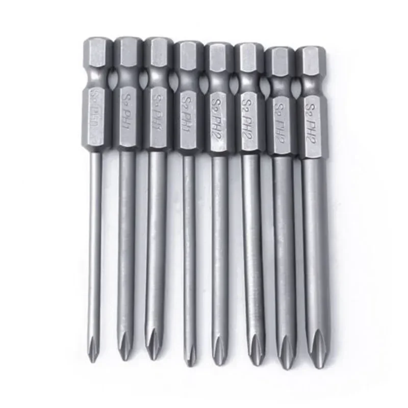 8pcs 75mm Long Magnetic Cross Head Alloy Steel  Screwdriver Bits Set Hexagonal Screwdriver Bit Repair Hand Tools