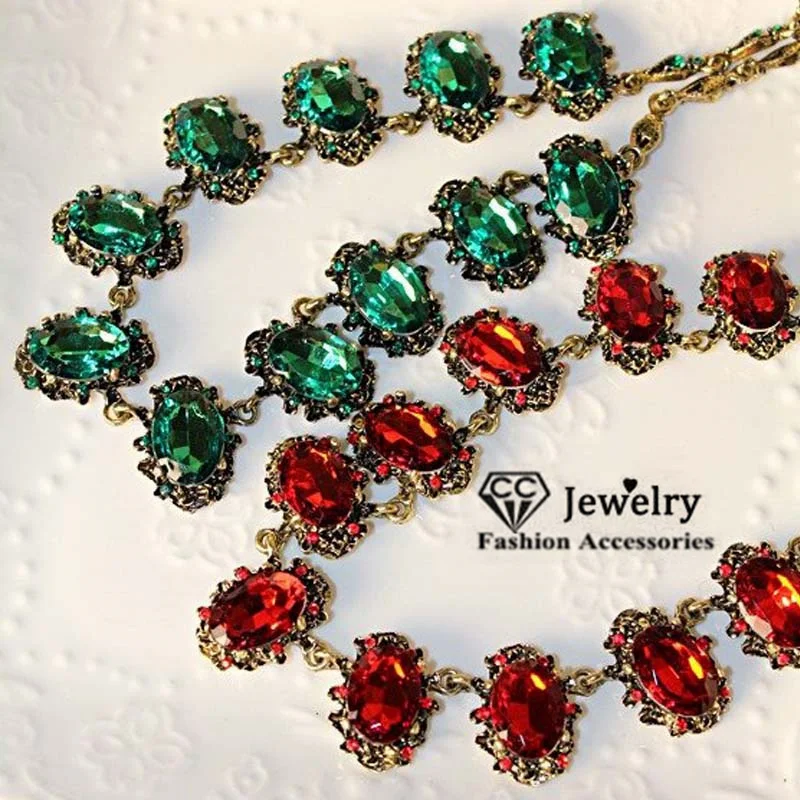 CC Vintage Necklace For Women Hyperbole Choker Clavicle Chain Green and Red Luxury Jewelry Pendant Party Accessories CCN168b