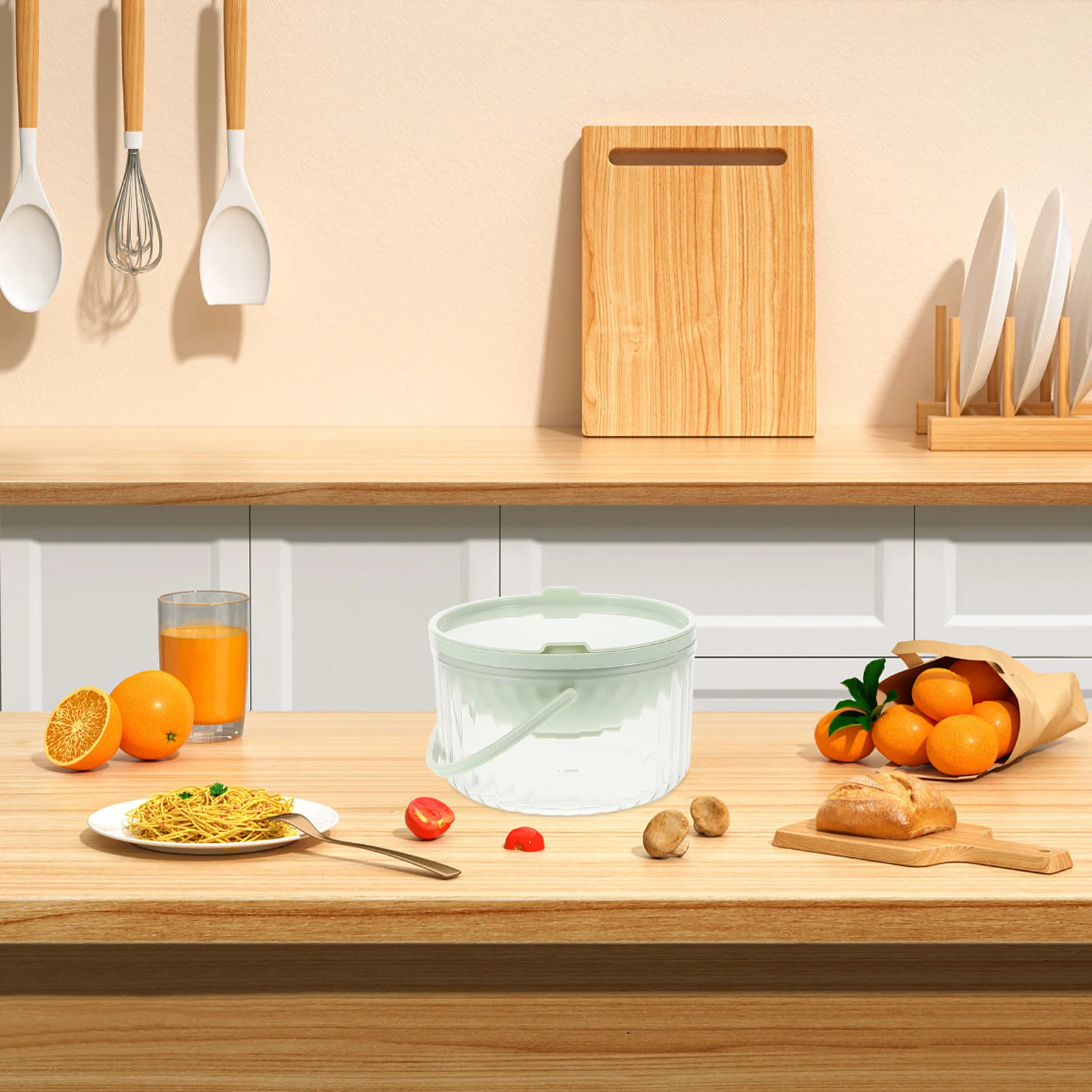 

1pcs Transparent Thick Salad Bowl With Handle Food Storage Container Reusable Lunch Organizer Fridge Safe Veggie Fruit Tray