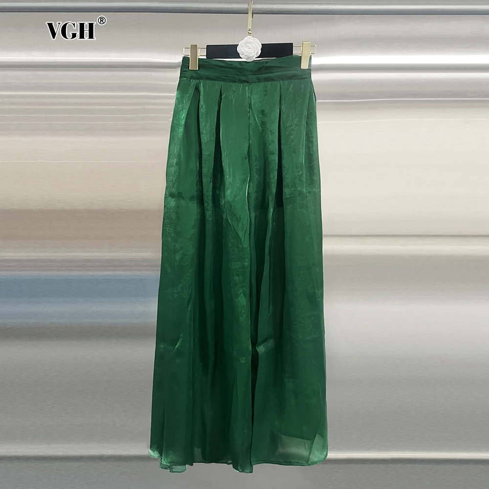 

VGH Solid Loose Casual Sheer Chic Trouser For Women High Waist Casual Minimalist Wide Leg Pants Female Fashion New Autumn 2024