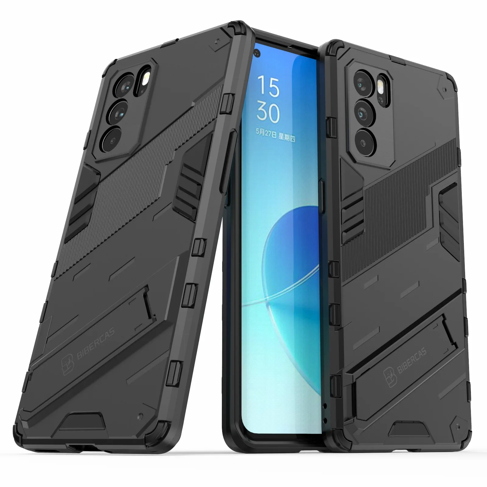 

Kickstand Design Heavy Duty Tough Protection PC + TPU Case for Oppo Reno6 Pro 5G (MediaTek) - Black