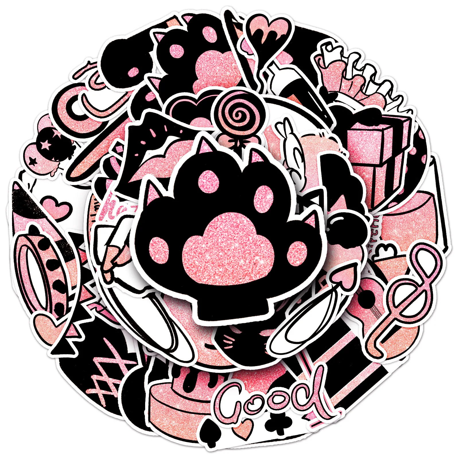 50Pcs Cartoon Pink and Black Element Series Graffiti Stickers Suitable for Laptop Helmets Desktop Decoration DIY Stickers Toys