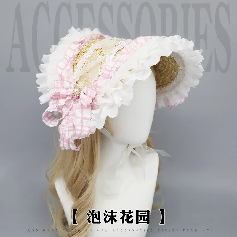 

Lolita hat handmade Ponet reminiscences BNT bow lace headband idyllic lolita straw hat
