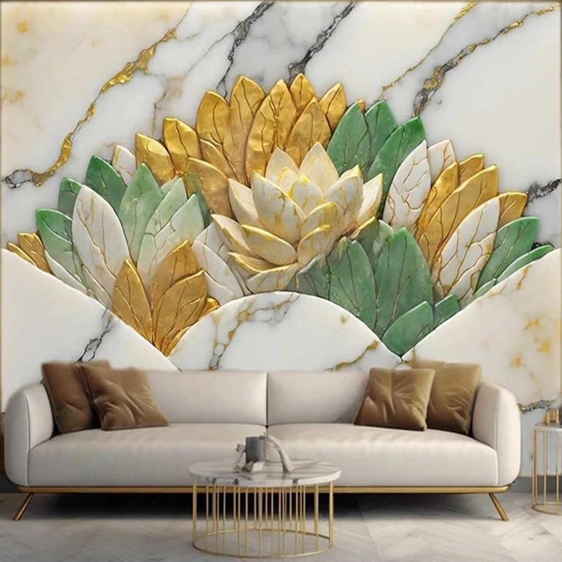 Custom Any Size Art Painting Photo Wall Mural Flower Marble Wallpaper For Living Room Bedroom Decor 3D Modern Style Backdrop