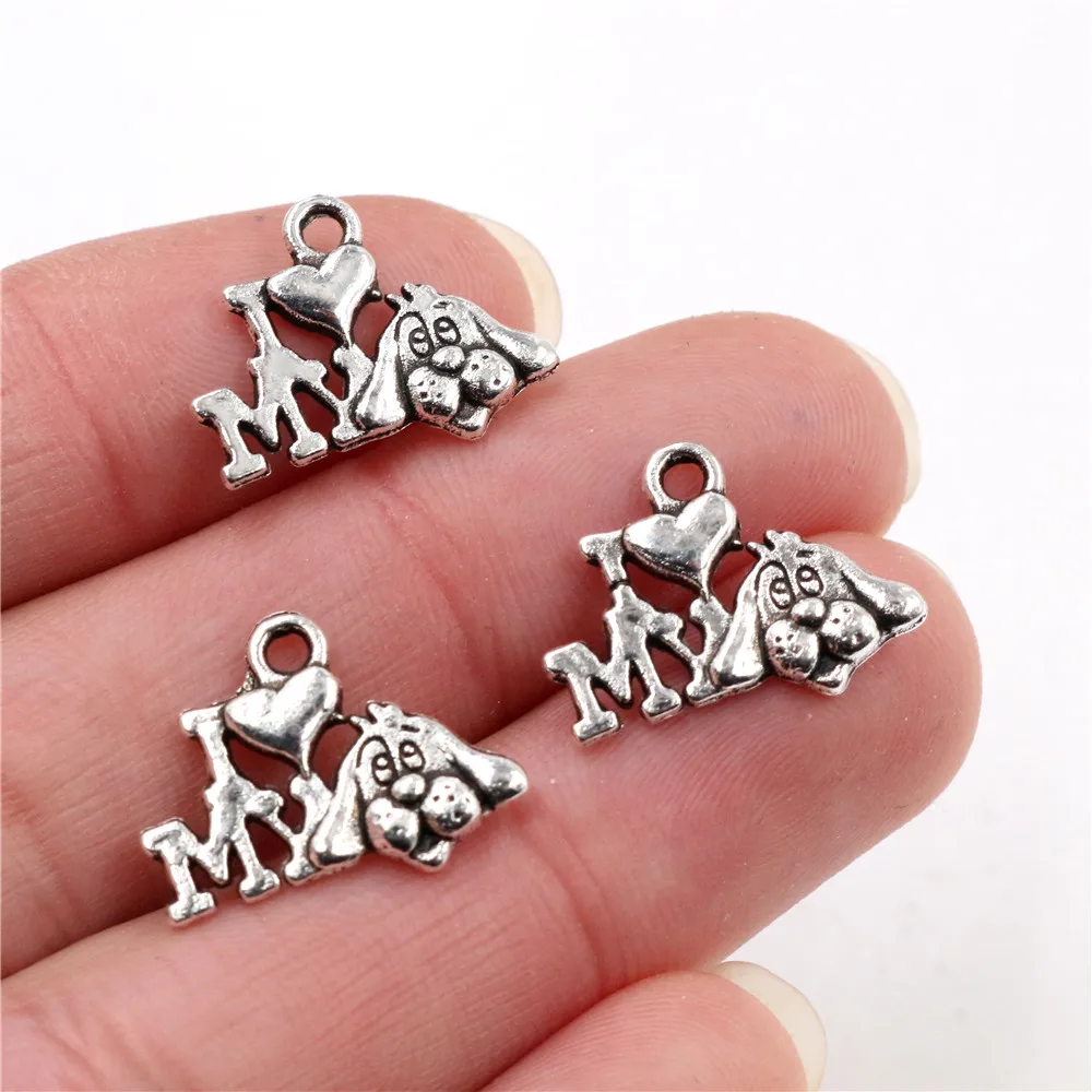 18x15mm 30 sztuk/partia Antique Silver Plated kocham mojego psa Handmade Charms wisiorek: DIY dla bransoletka necklace-R2-21