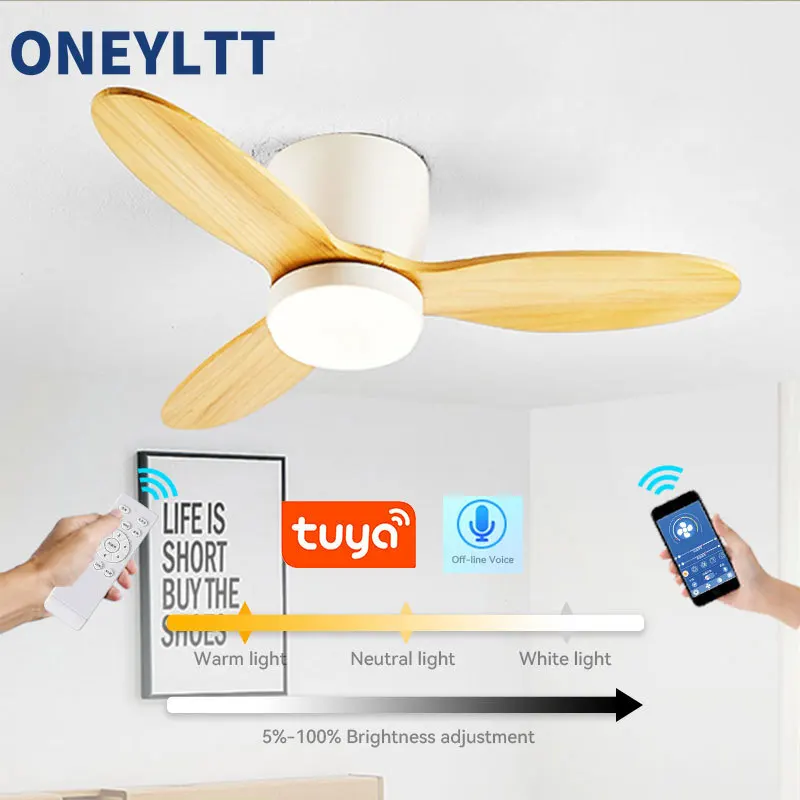 

48” wooden ceiling fan with light quiet and energy-saving suitable for bedrooms living rooms dining rooms 6-speed remote control